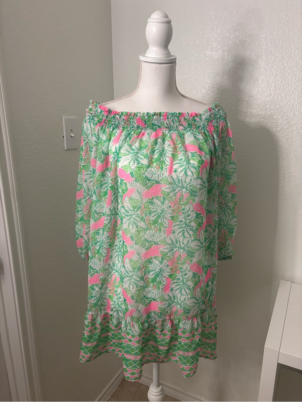 Lilly Pulitzer Maribeth Off-Shoulder Cover-Up Dress Botanical Green Just Wing It